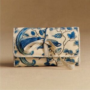 NWT Sézane Antoinette Poisson Blue Bird Velour Jewelry Roll